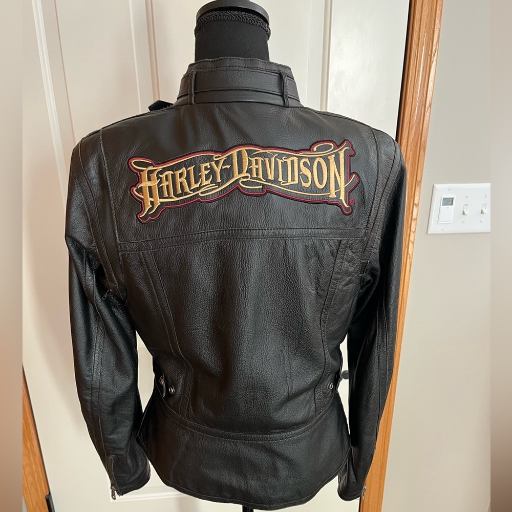 Women’s Harley-Davidson black leather moto embroidered peplum jacket. Medium